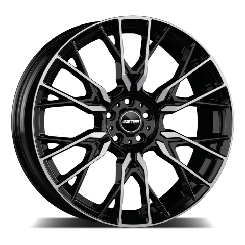 Una ruota in bianco e nero su uno sfondo bianco.