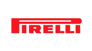 Un logo rosso e bianco per Pirelli su uno sfondo bianco