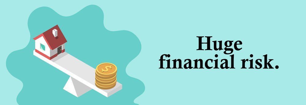 A house outweighs a stack of coins on a seesaw, labeled 