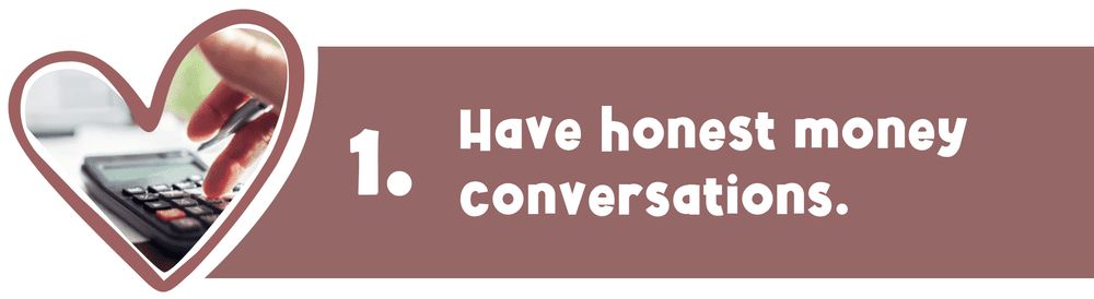 A hand using a calculator in a heart-shaped frame; text reads 