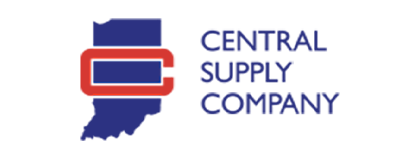 Logo for Central Supply Company featuring the silhouette of Indiana in blue with a red letter C icon.