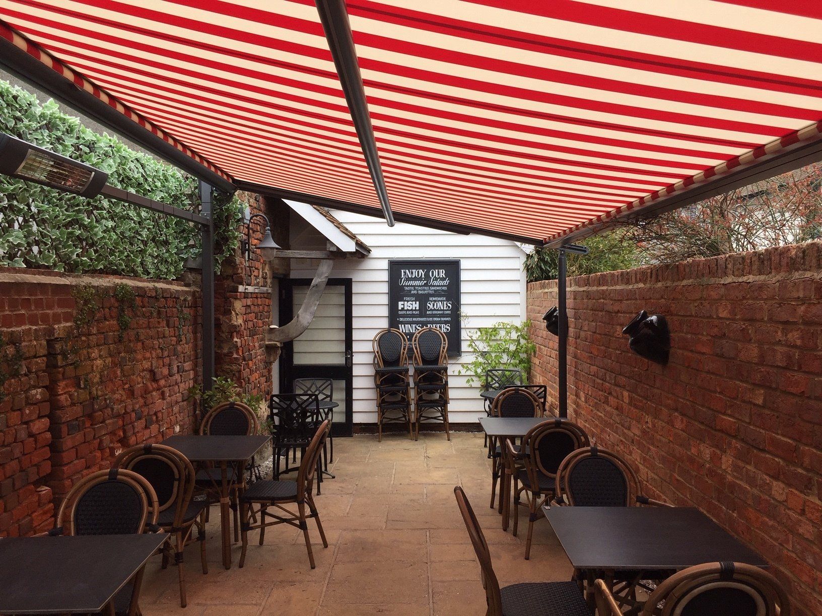 Red and White Commercial Awning