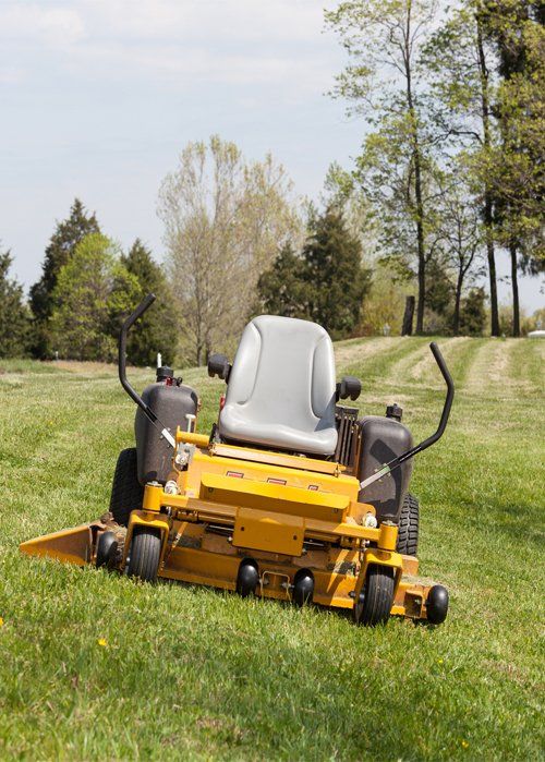 Expansive Lawn With A Yellow Zero-Turn Mower — Tropical Cleaning Services in Innisfail, QLD