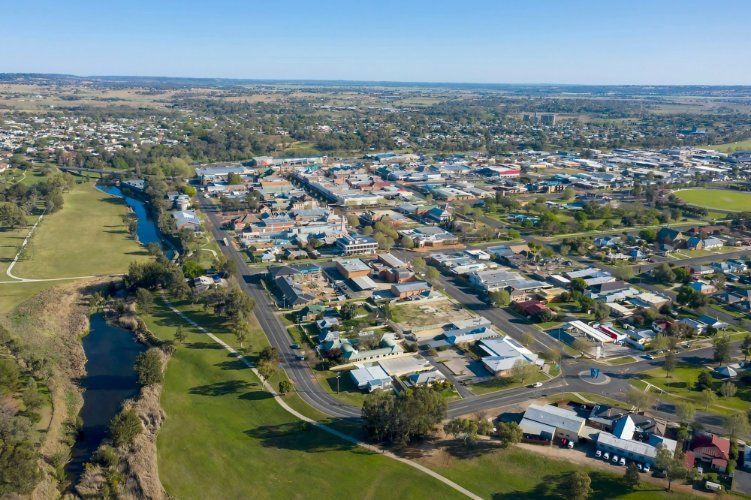 An Aerial View of A Small Town with A River Running Through It  — Multidrive Parts Australia in Inverell, NSW