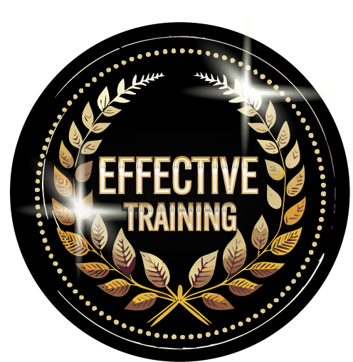 A black circle with gold leaves and the words `` best training '' on it.