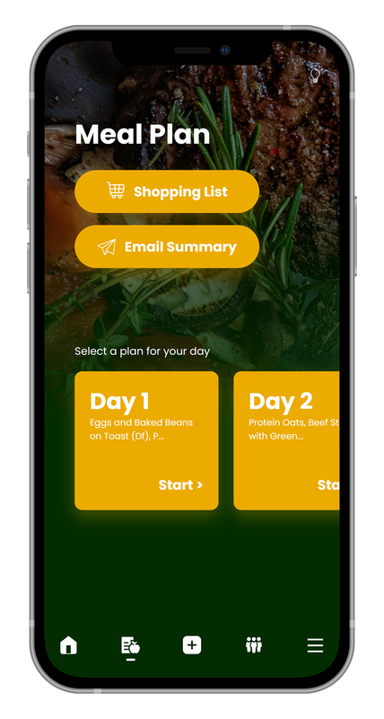 A cell phone with a meal plan app on it.