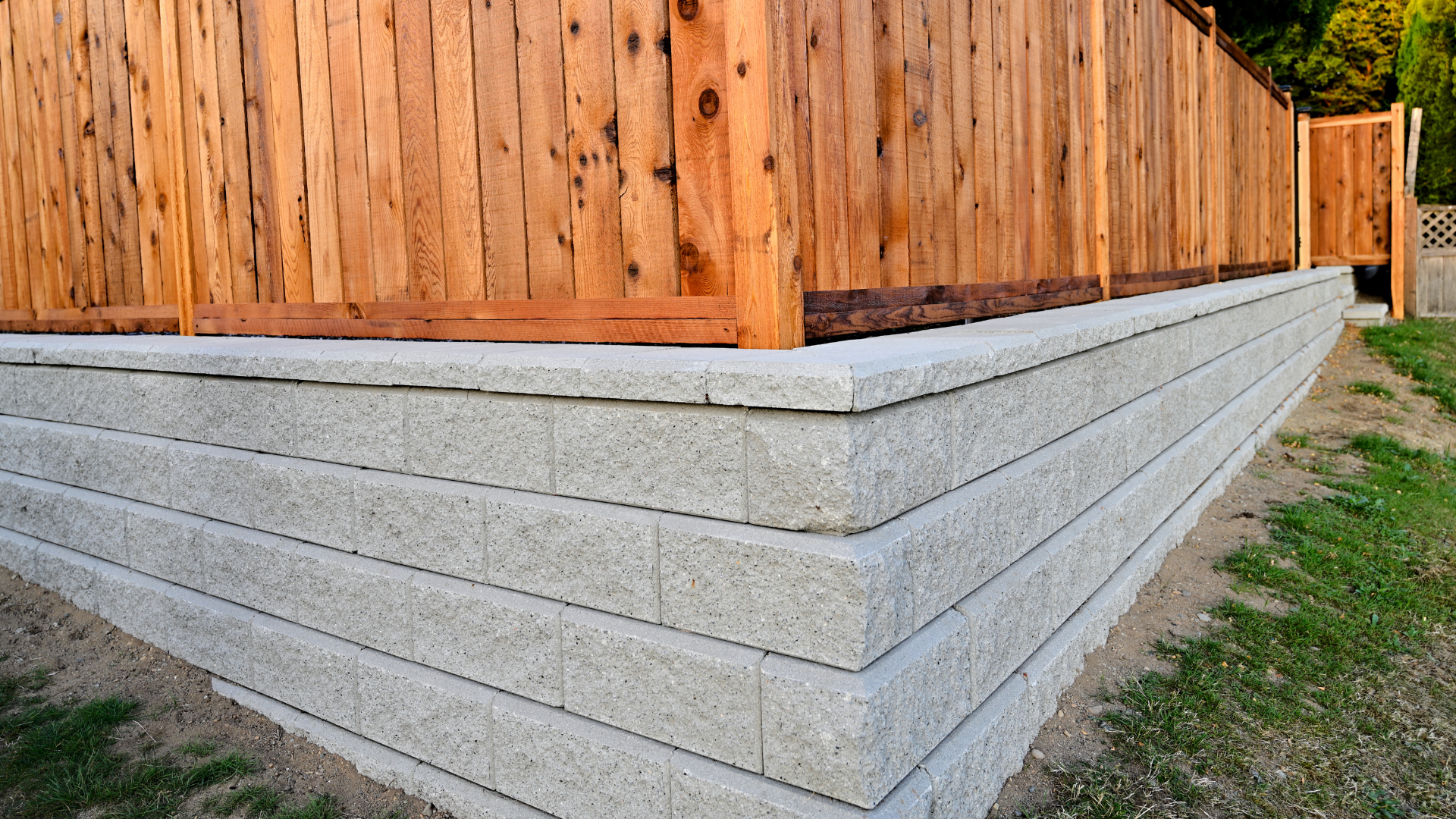 a wooden fence is behind a concrete wall .