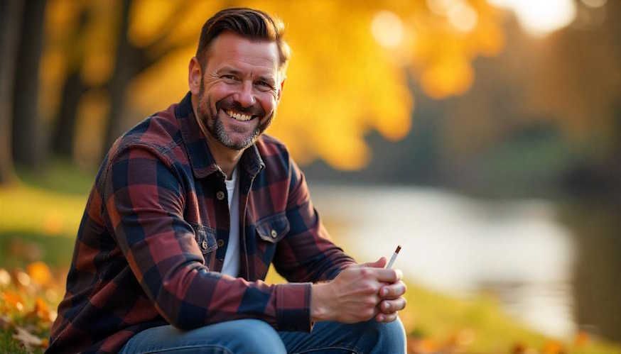Dayton man holding a cigarette smiling because he quit thanks to Hypnotherapy