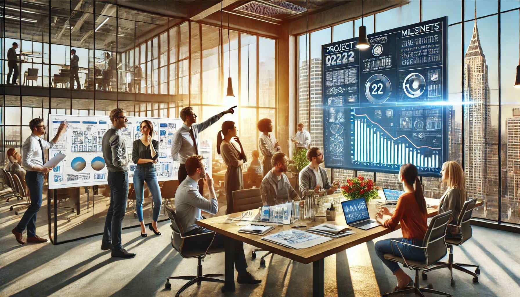 A group of people having a meeting in a conference room.