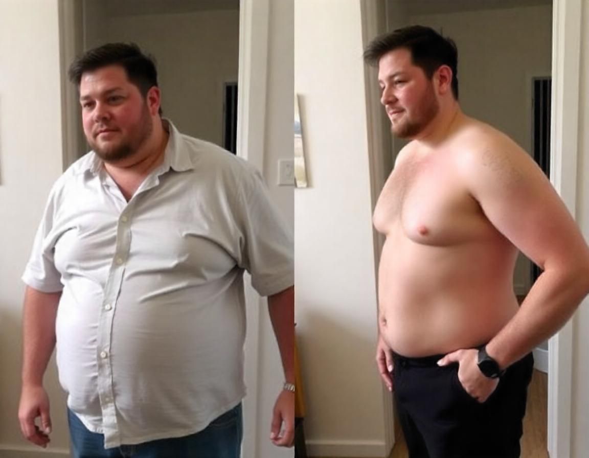 Photo of a man before and after his amazing weight loss journey