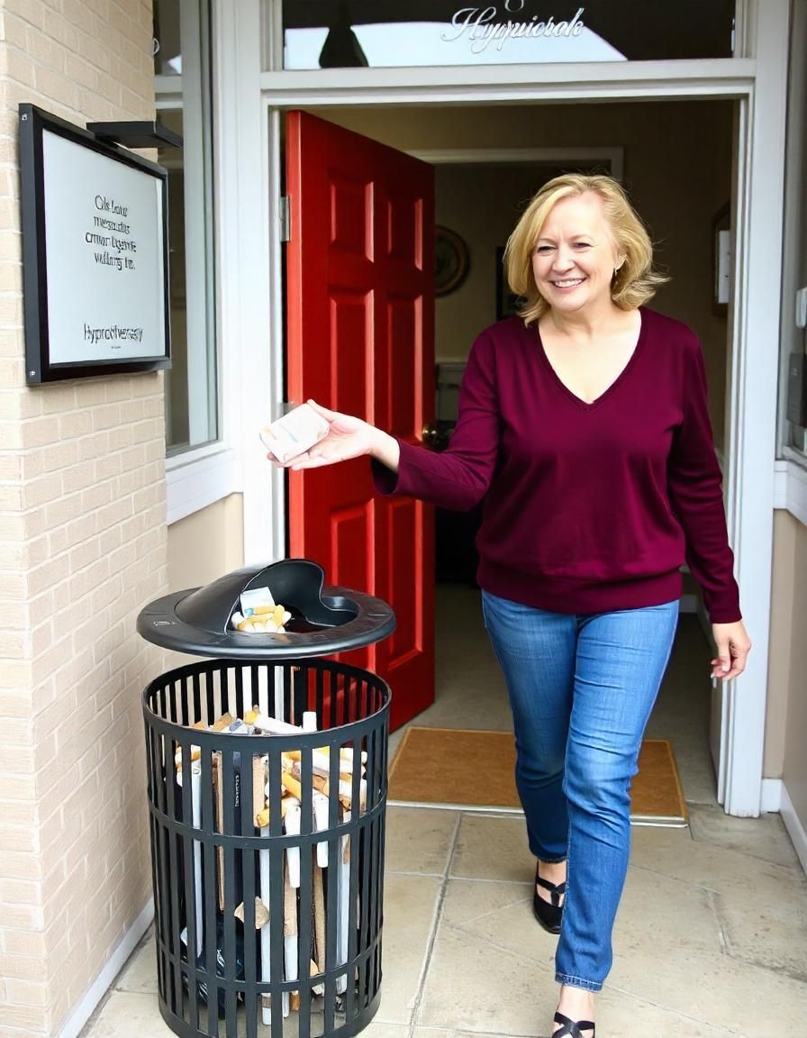 Woman walking out of a therapist office after quitting smoking