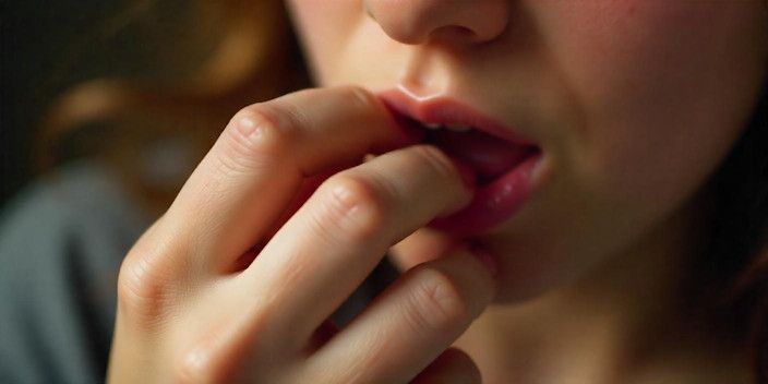 woman mid-way through nervously biting and chewing her nails in Dayton OH