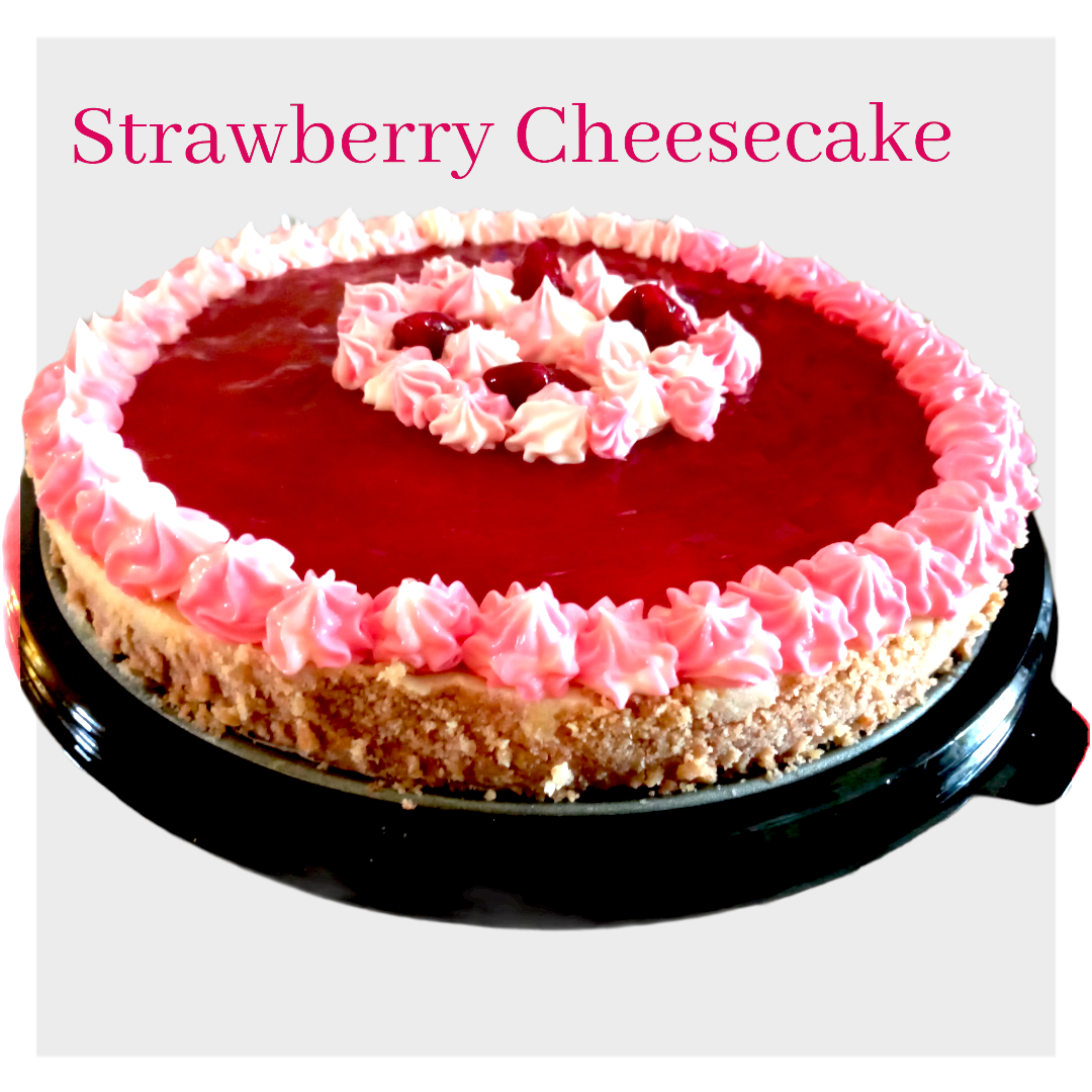 A strawberry cheesecake in a plastic container