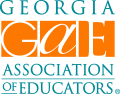 The logo for the georgia association of educators is orange and blue.
