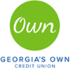 The logo for georgia 's own credit union is a green circle with the word own on it.