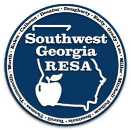 A blue circle with the words southwest georgia resa on it