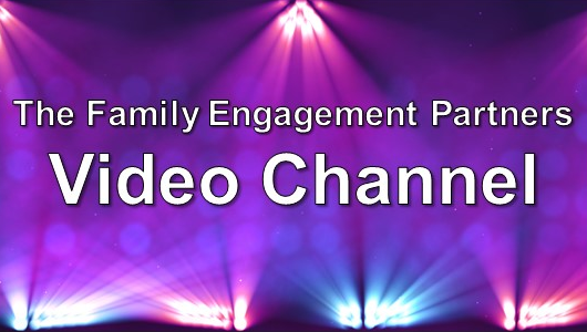 A purple background with the words the family engagement partners video channel