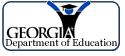 The logo for the georgia department of education shows a graduate with his arms in the air.