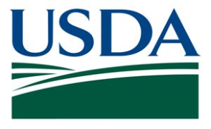 A blue and green logo for the usda