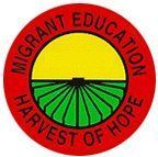 The logo for migrant education harvest of hope is a circle with a sunset in the middle.