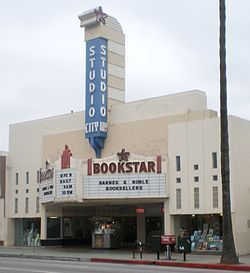 Studio City bookstore, Bookstar, in Los Angeles. Exterior of a building with a sign.