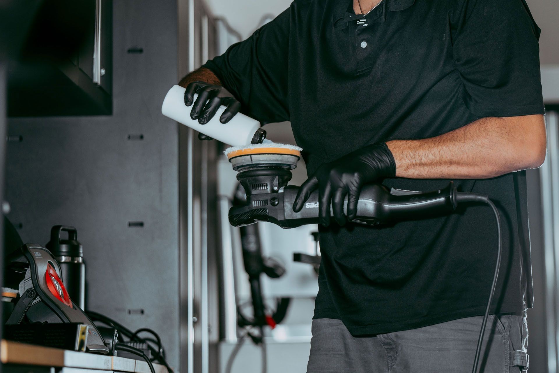 polishing a car