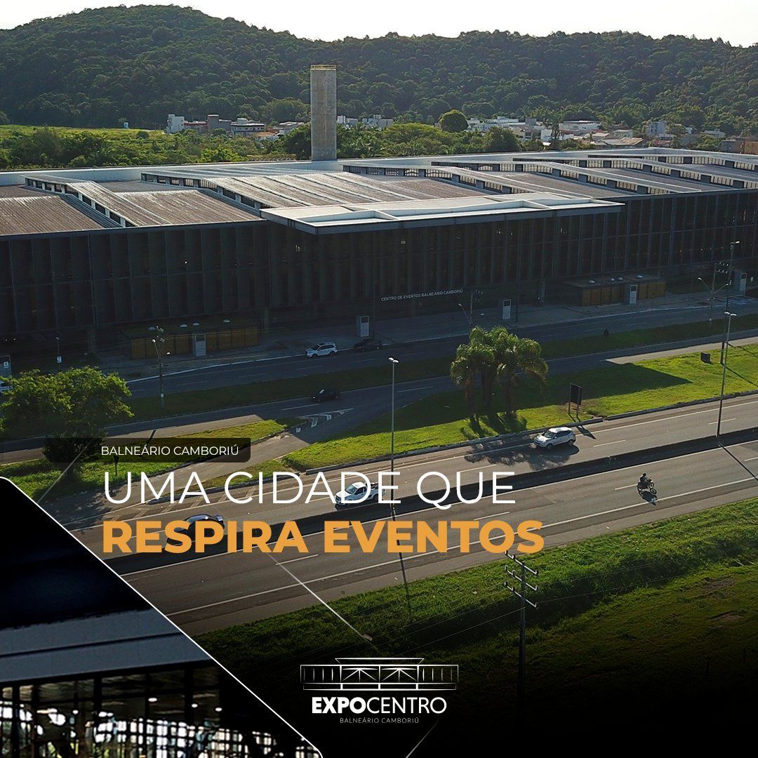 Aerial view of Expocentro building and highway with the text