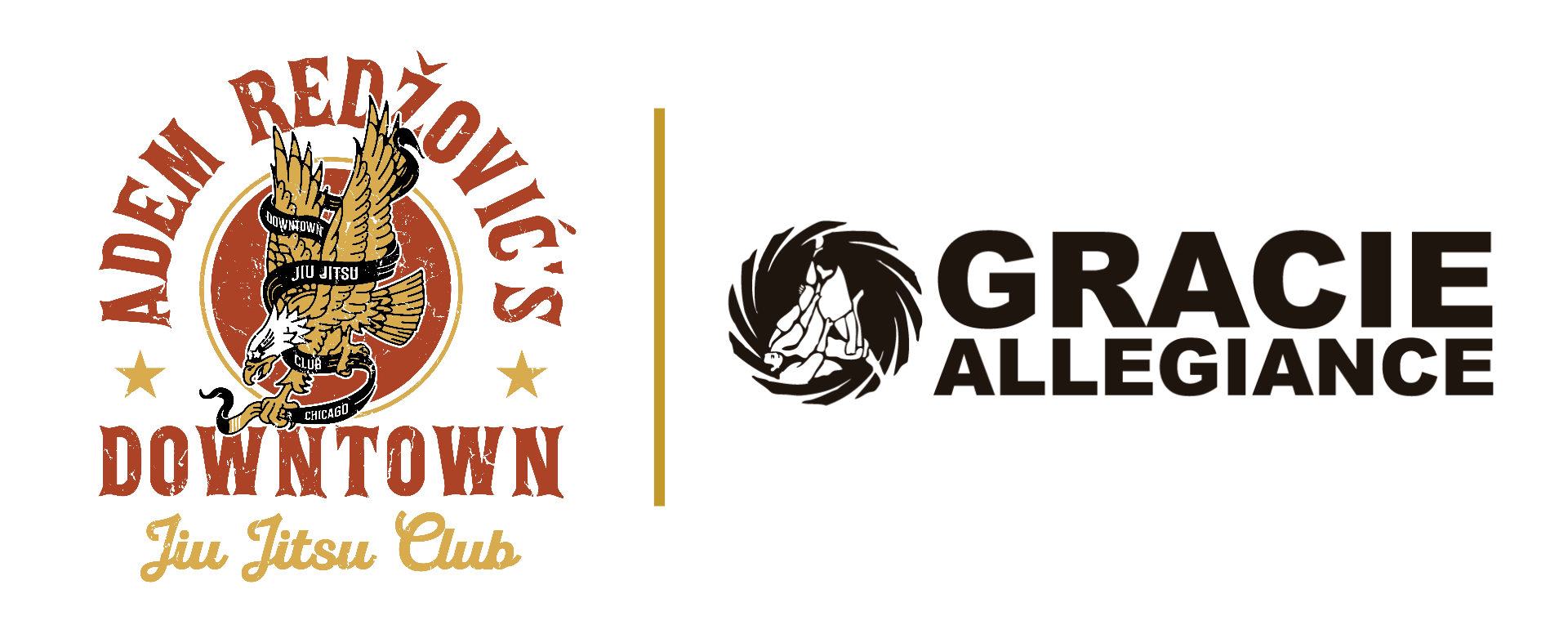 A logo for aden redzovic 's downtown jiu jitsu club and gracie allegiance