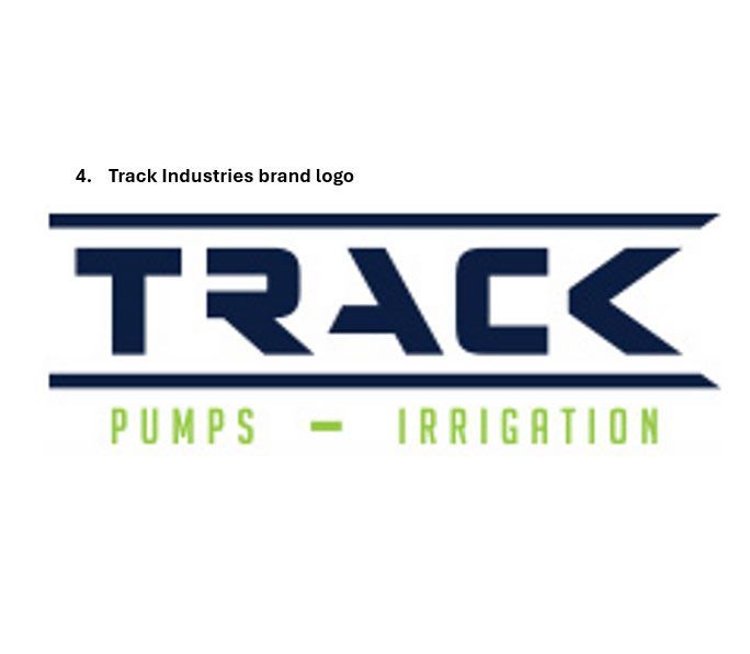 A logo for track industries pumps and irrigation