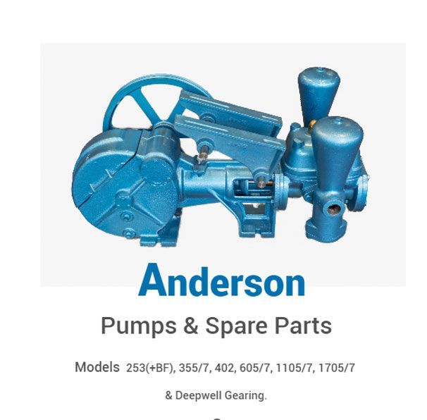 An advertisement for anderson pumps and spare parts