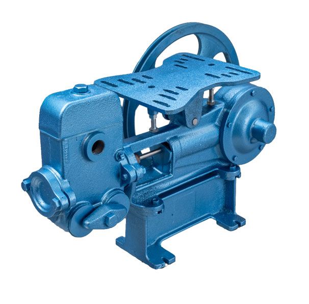 A blue machine is sitting on a white surface