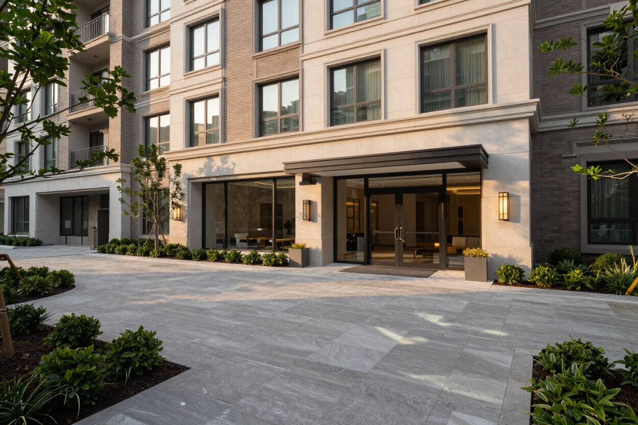Well-maintained condominium community exterior