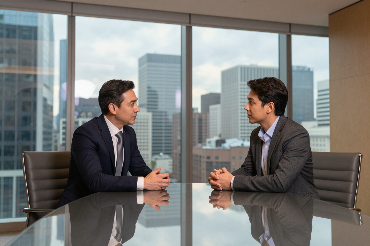 Luxe Living advisor and client in a refined boardroom setting