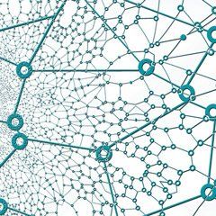 A close up of a network of lines and dots on a white background.