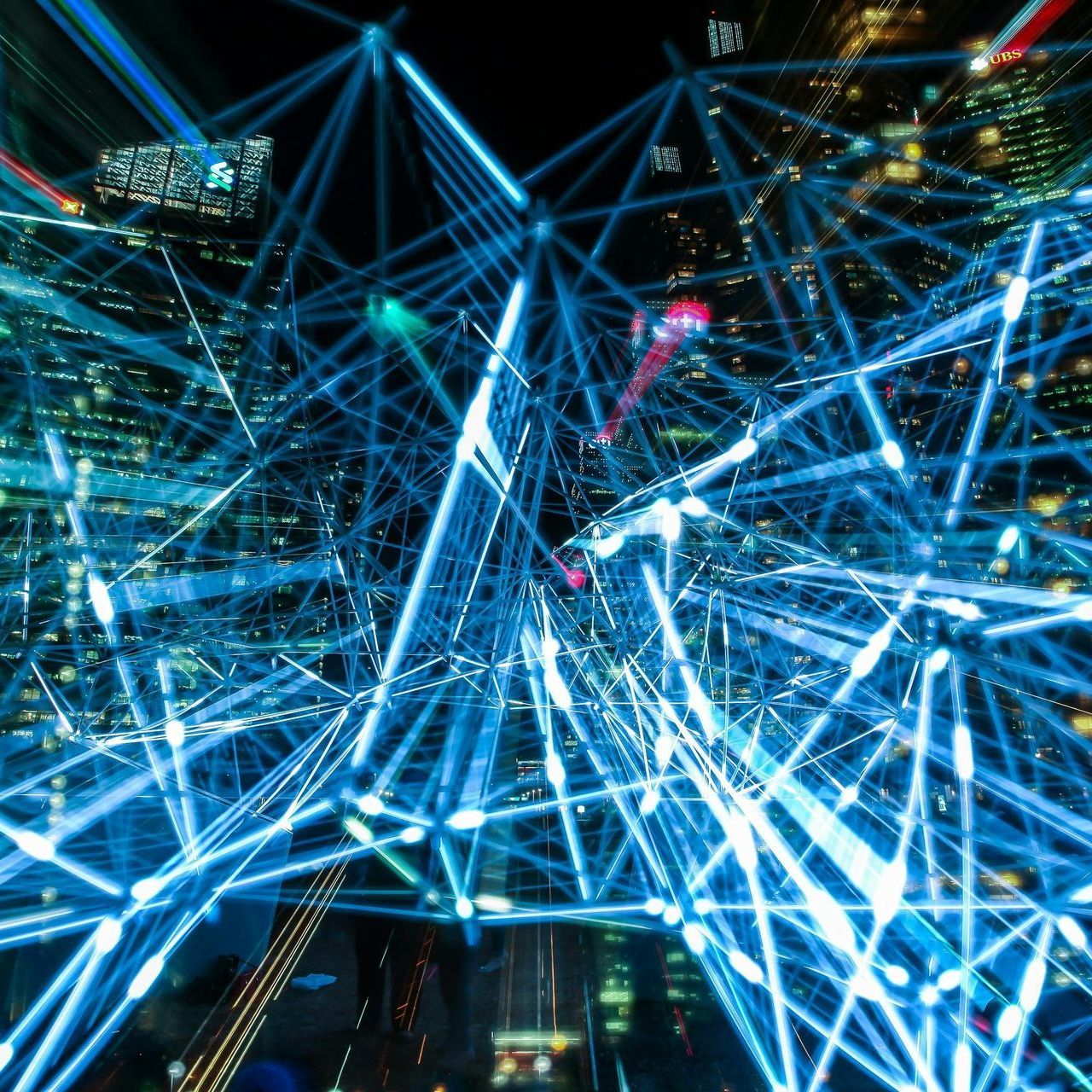 A computer generated image of a city at night