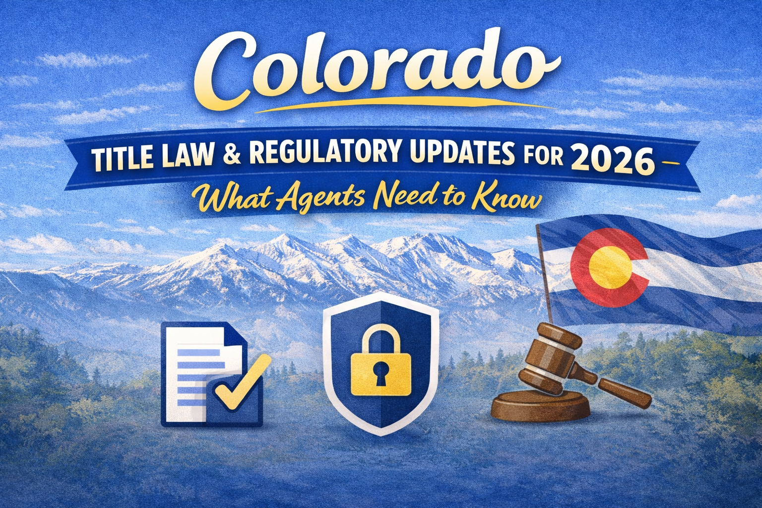 Colorado 2026 title law and regulatory updates graphic with compliance, security, and legal icons