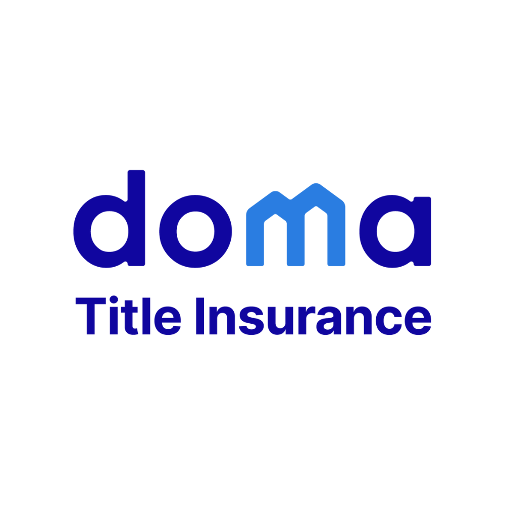 The logo for doma title insurance is blue and white on a white background.