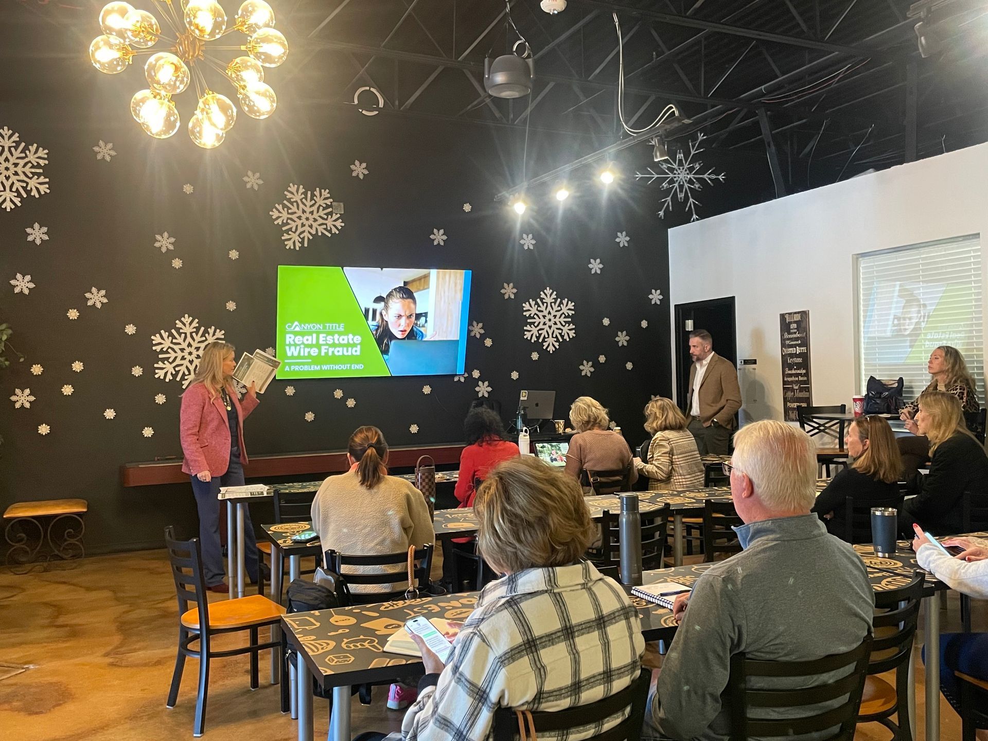 Canyon Title wire fraud prevention training class at Realty One Group Elevations in Parker, Colorado