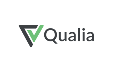 The qualia logo is black and green with a triangle in the middle.