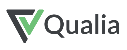 The qualia logo has a green check mark on it.