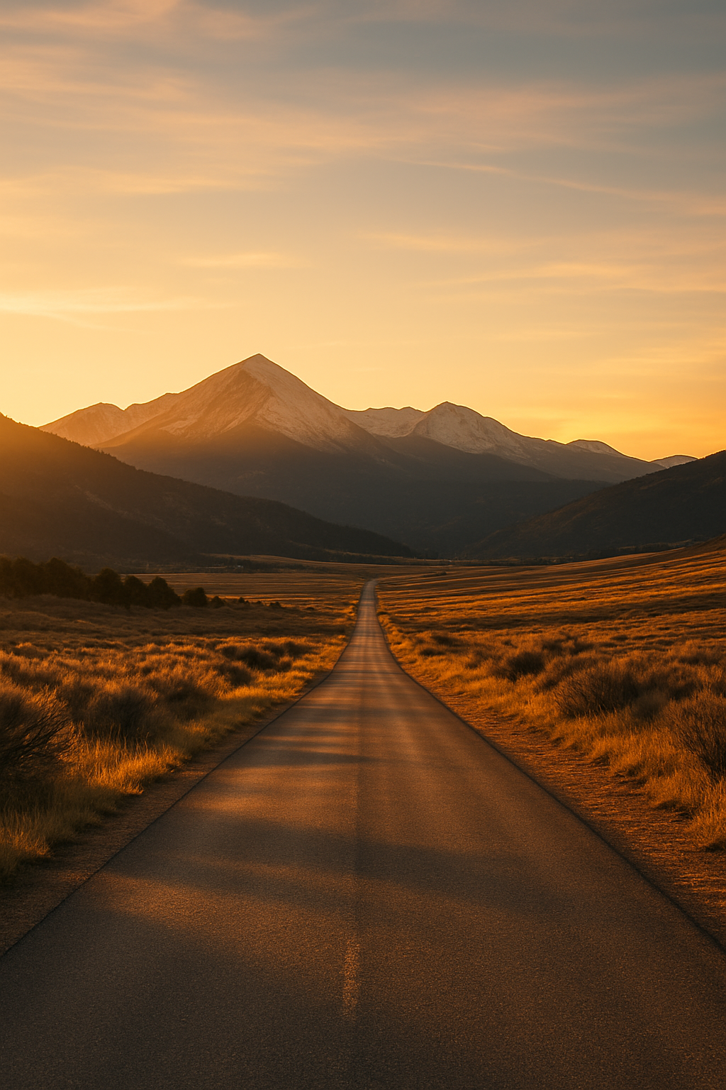 Colorado mountain road at golden hour symbolizing forward progress and success