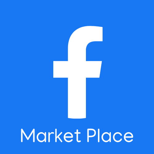 A facebook logo on a blue background that says market place