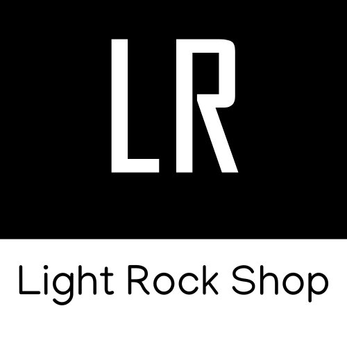 The logo for light rock shop is black and white.
