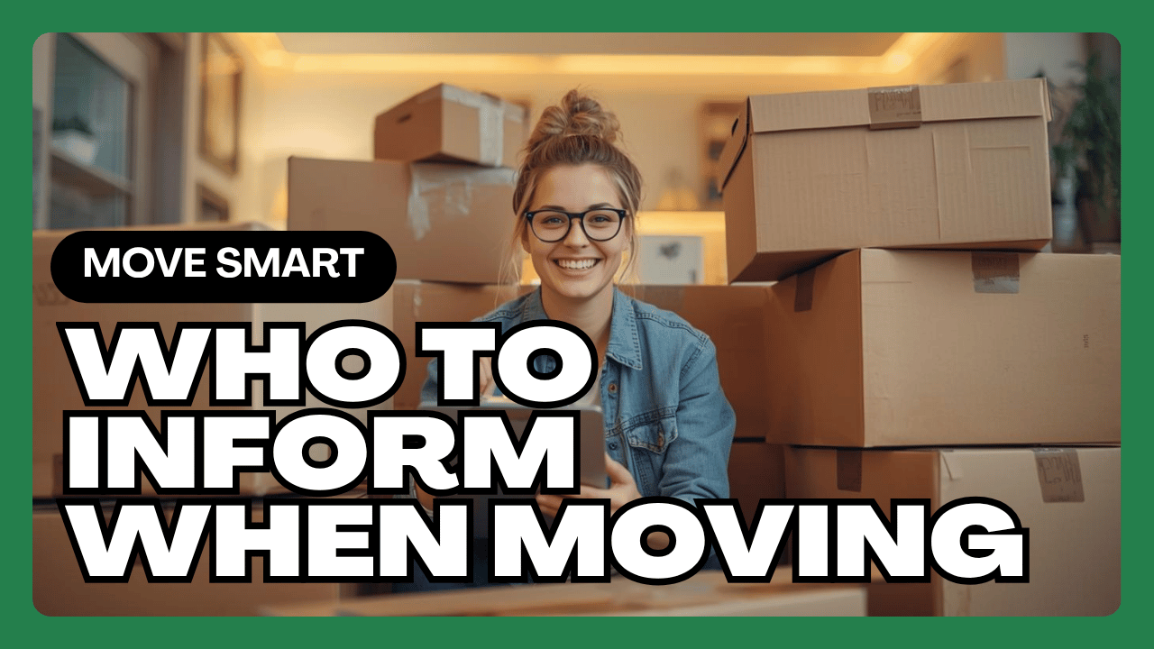 Woman with glasses smiling, surrounded by moving boxes; title reads