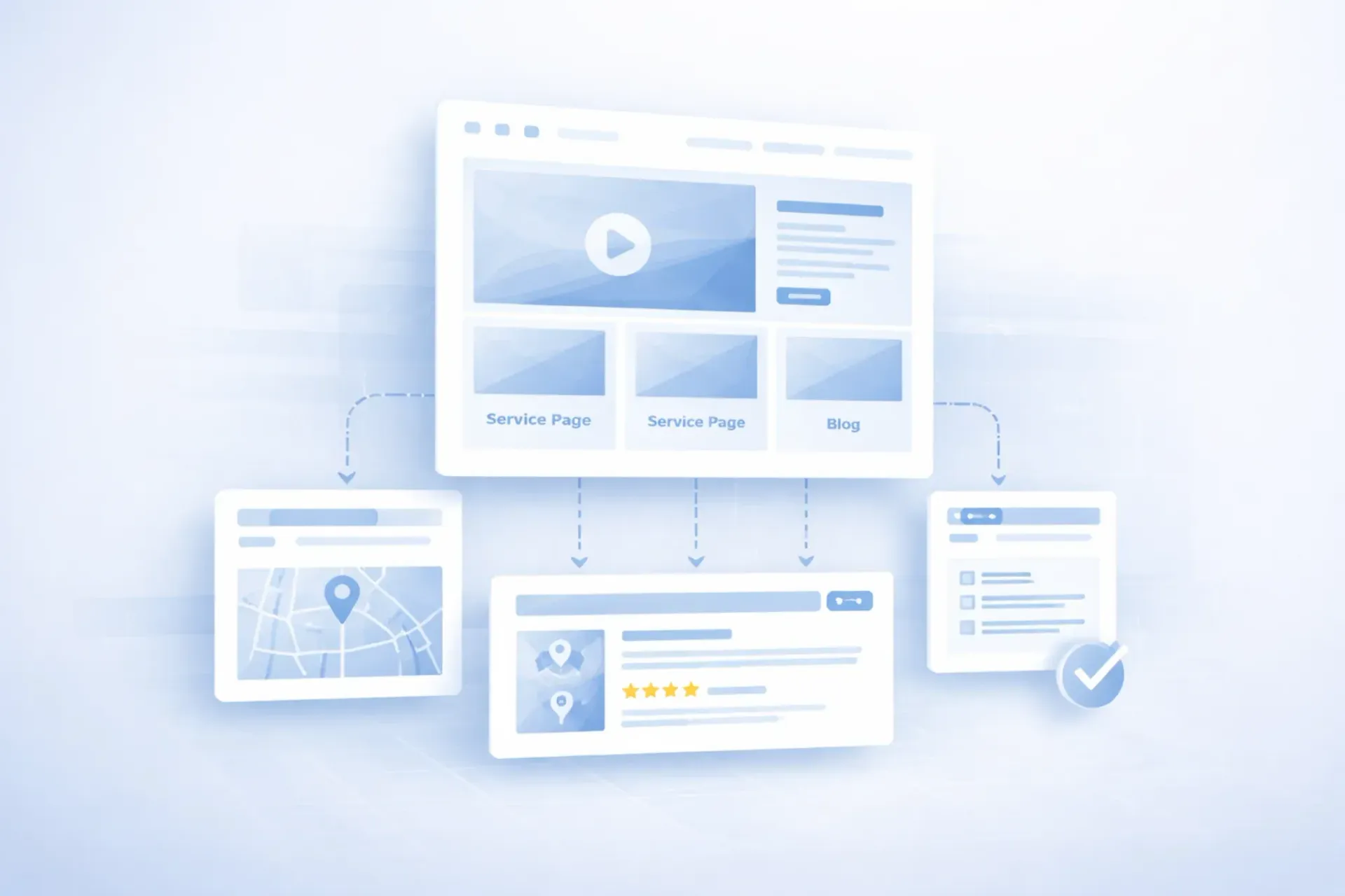 Website layout mockups illustrating professional web design and SEO support