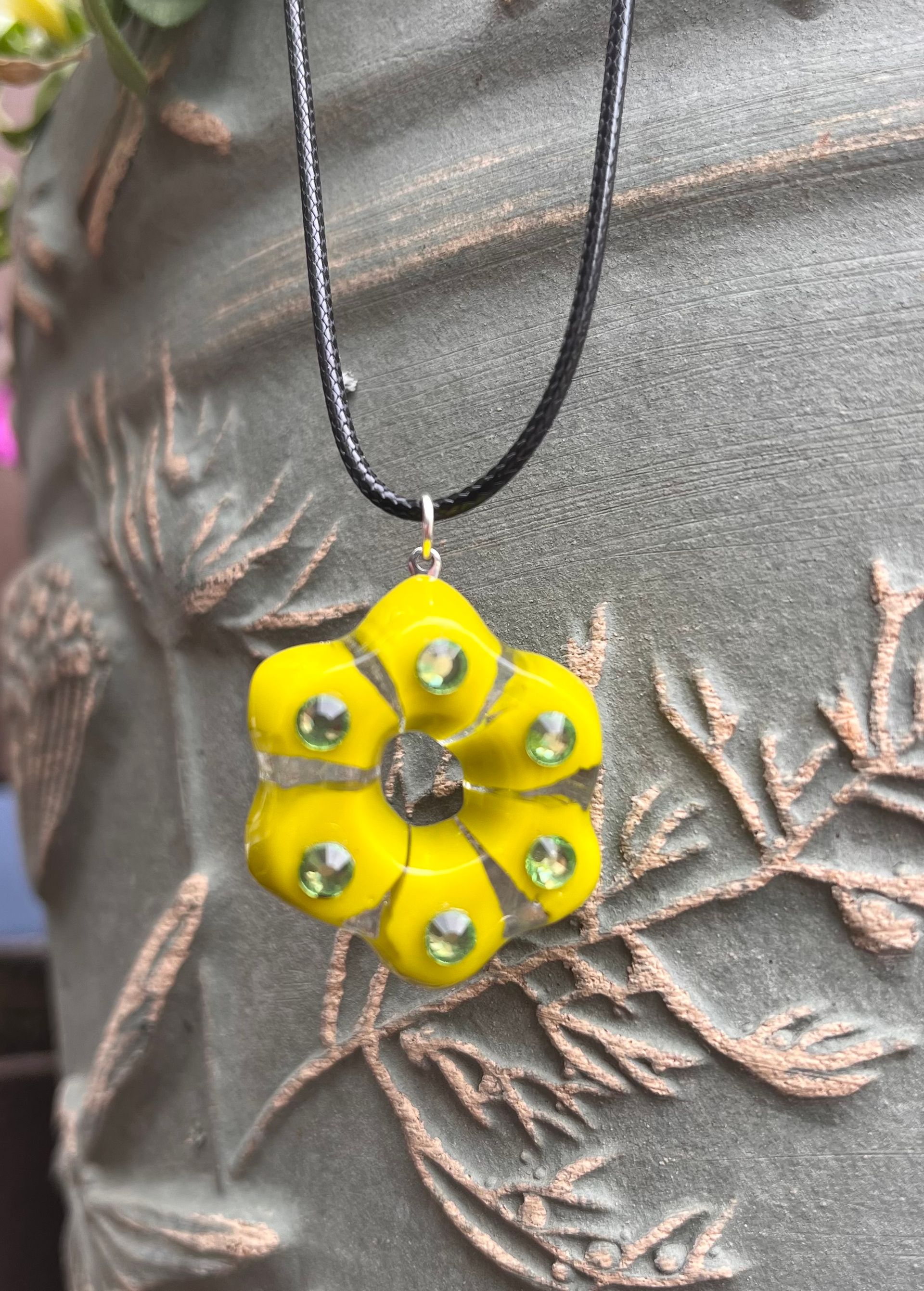 Fused Glass Pendant Lime Blossom