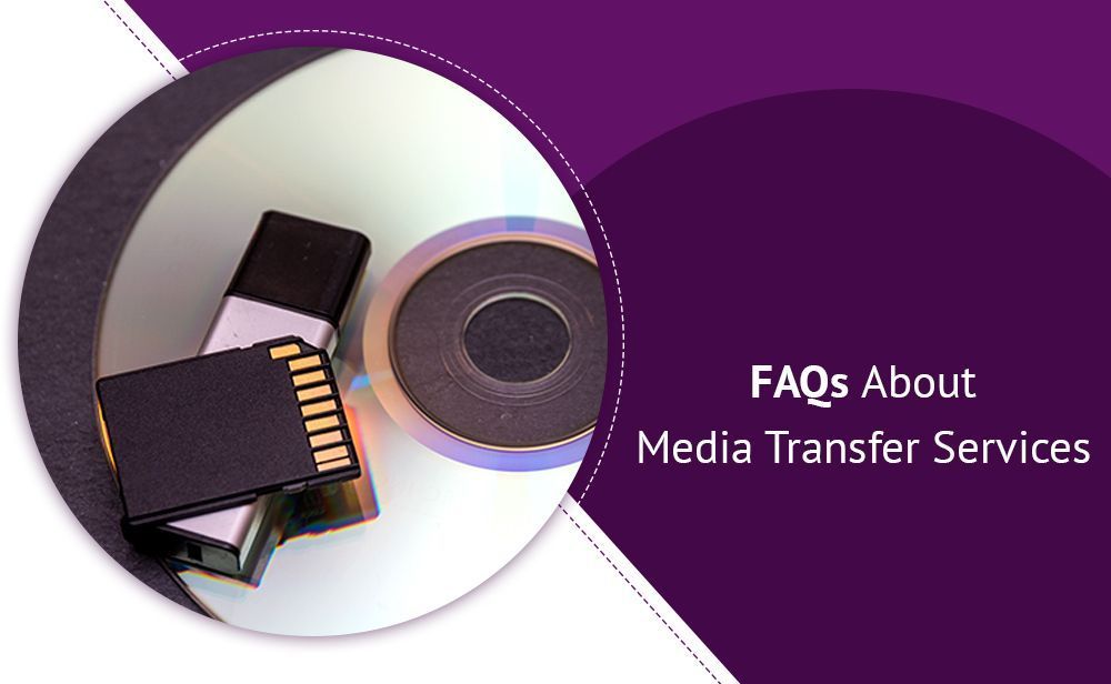 Faqs about media transfer services are written on a purple background