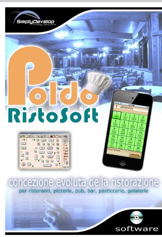 Un poster del software poldo ristosoft mostra un telefono e una calcolatrice