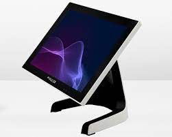 Un monitor di computer è posizionato sopra un tavolo bianco.