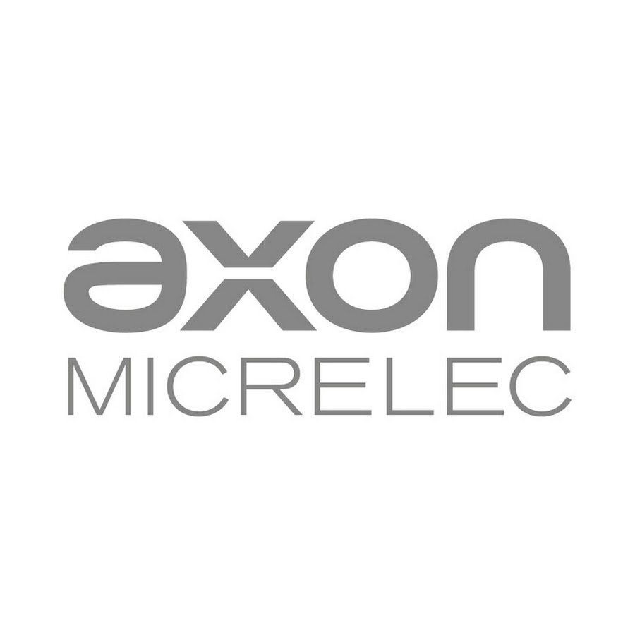 Il logo di axon microelec è un logo grigio su sfondo bianco.